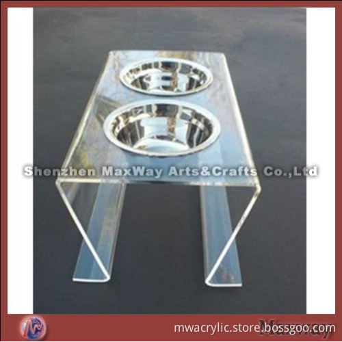 Transparent Floor Acrylic Pet Twin Bowl Holder